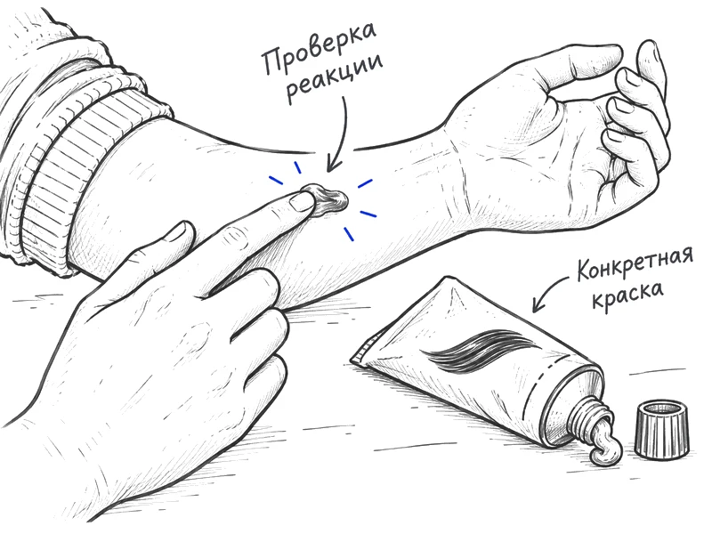 Проверка реакции кожи на краску для волос.