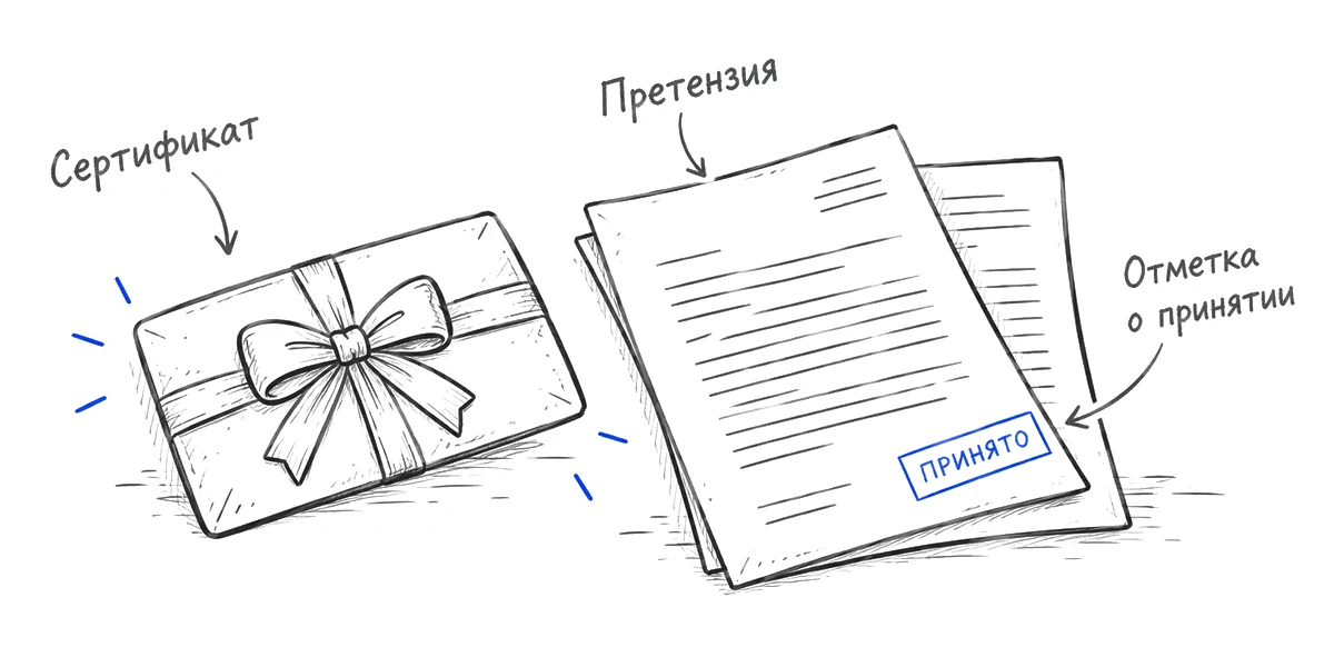 Сертификат и экземпляр претензии с отметкой о принятии.