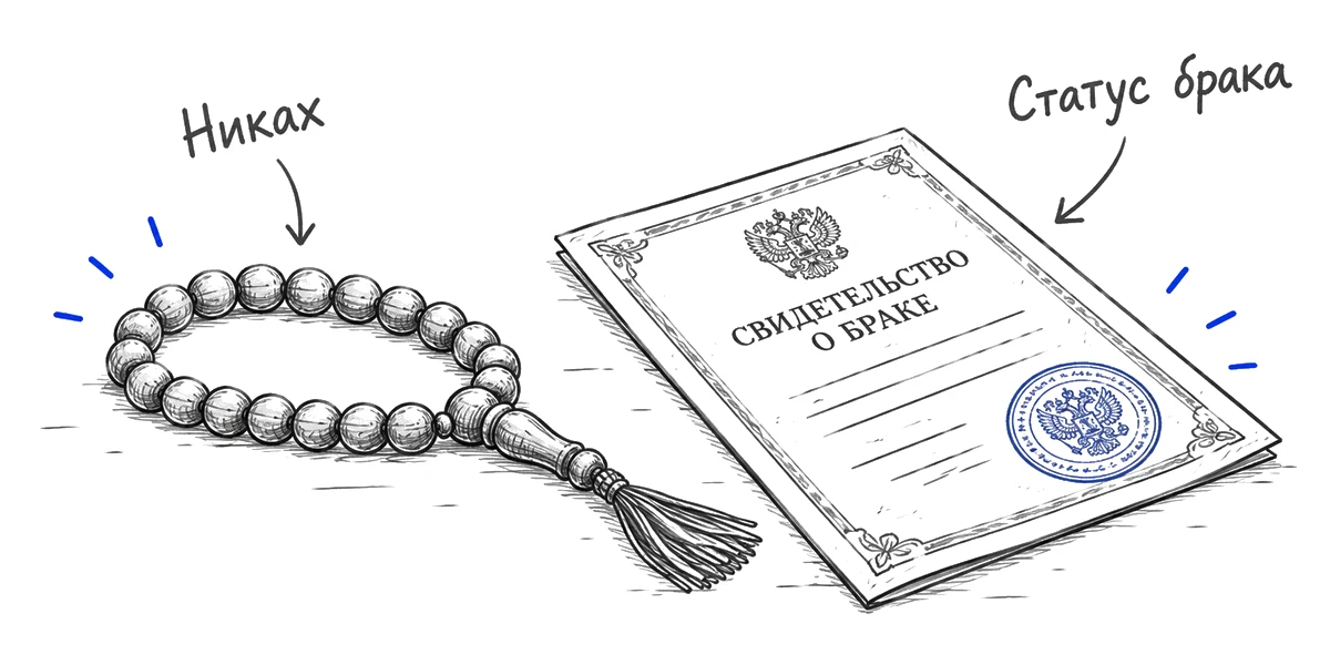 Религиозные чётки рядом со свидетельством о зарегистрированном браке.